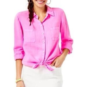 NEW Lilly Pulitzer Sea View Linen Button Down Top Amethyst Shirt